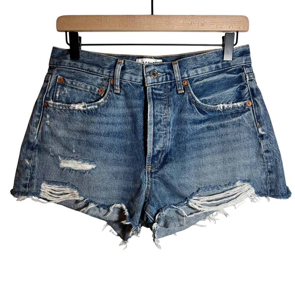 Agolde Parker Vintage Cutoff Denim Shorts in Clutch Medium Wash, Women's Size 26 - Picture 2 of 11